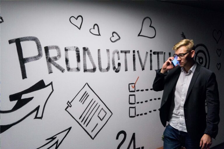 ai productivity hacks with a standing man on phone